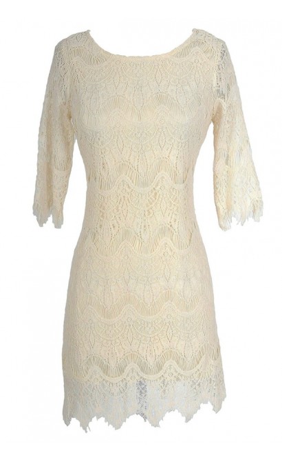 Vintage-Inspired Lace Overlay Dress in Beige